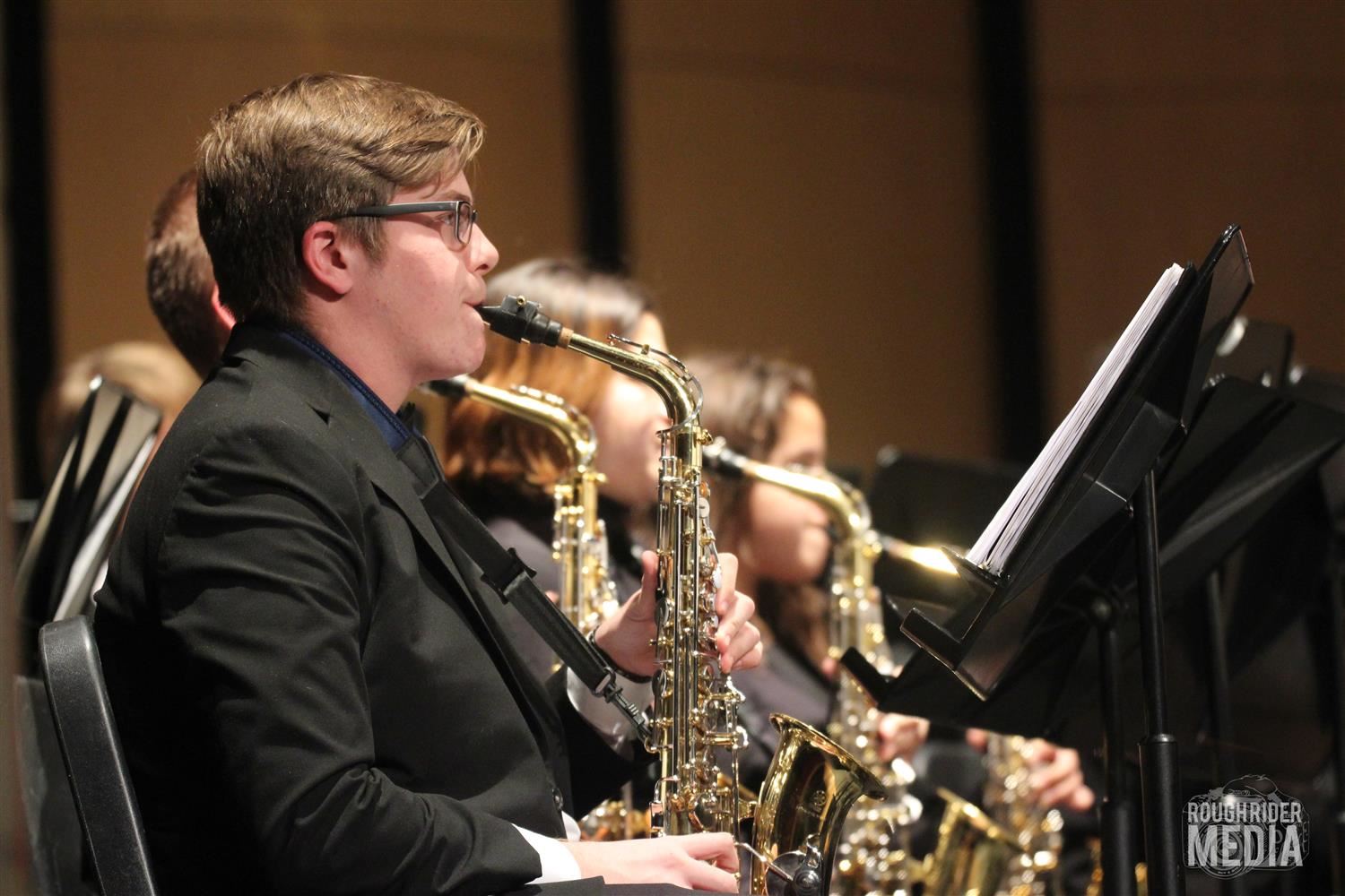 photo of SHS band saxophone player courtesy of Rough Rider Media